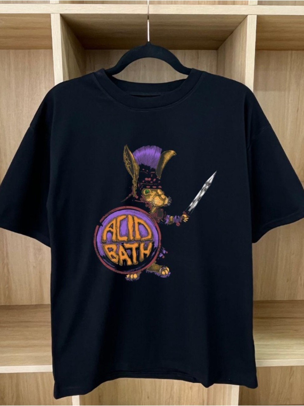 Acid Bath Spartan Warrior Rabbit Retro Band Black T-shirt
